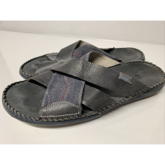 Mens Pikolinos Sandals Slides Size 45 - US 11/12 Gray Leather Canvas Cross Strap